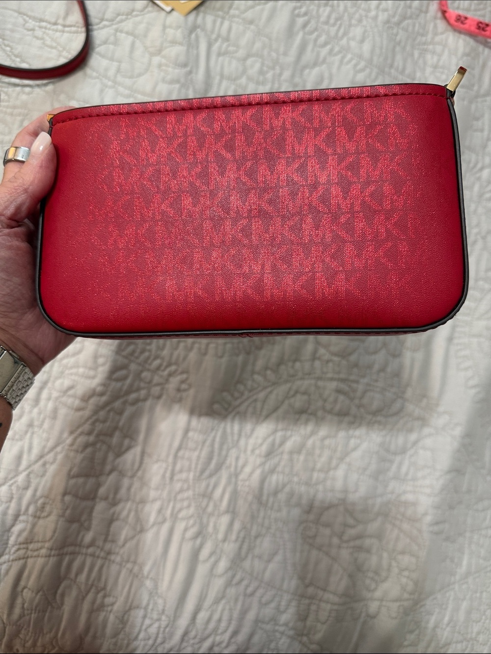 Michael Kors Red Shoulder Bag with Gold Chain Handle and Adjustable Strap - Picture 12 of 12